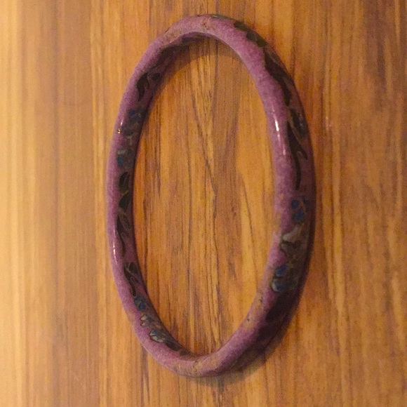 Purple floral hand painted ceramic bangle bracelet - Picture 3 of 5